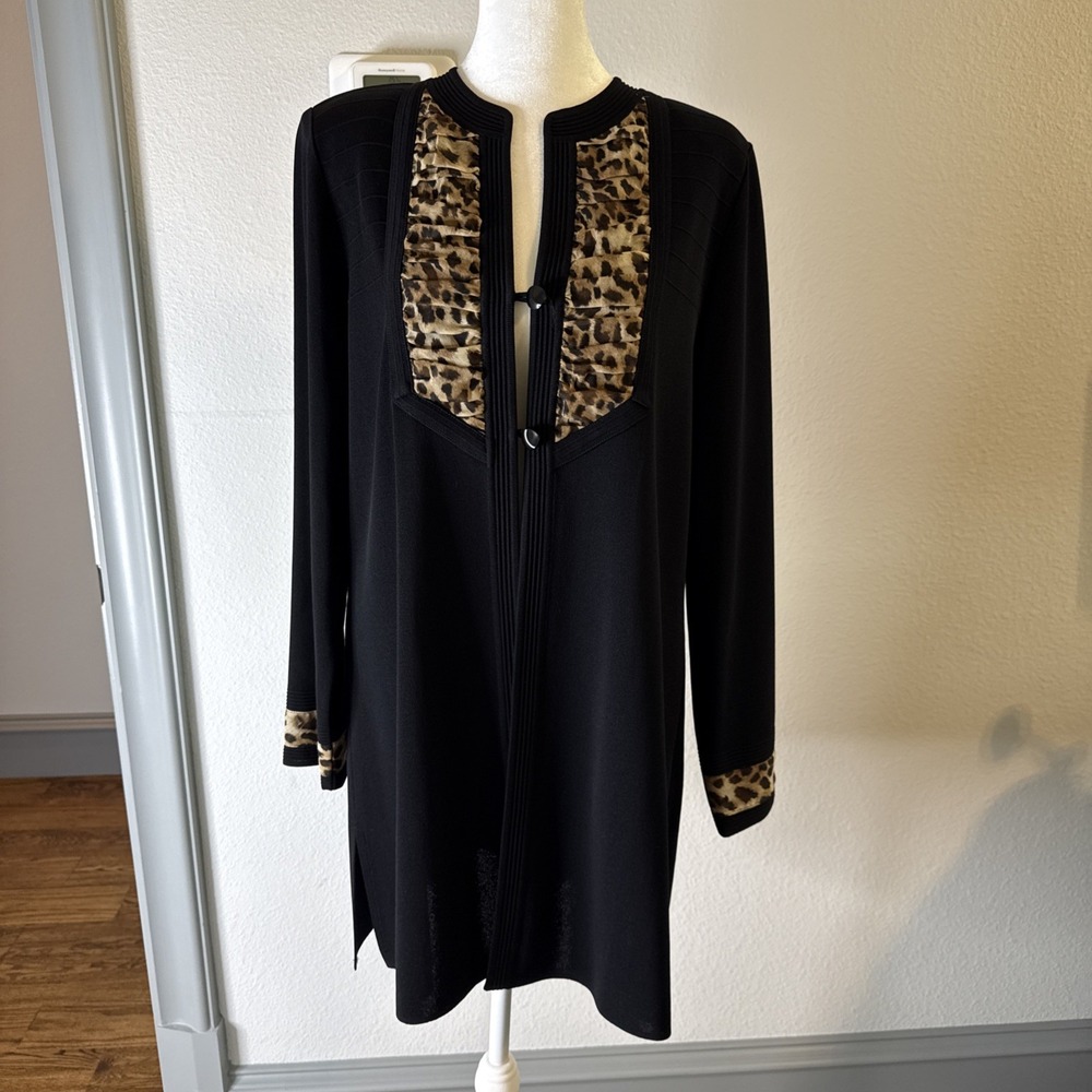 MISOOK Cardigan Jacket Blazer Leopard Animal Print Black Size L